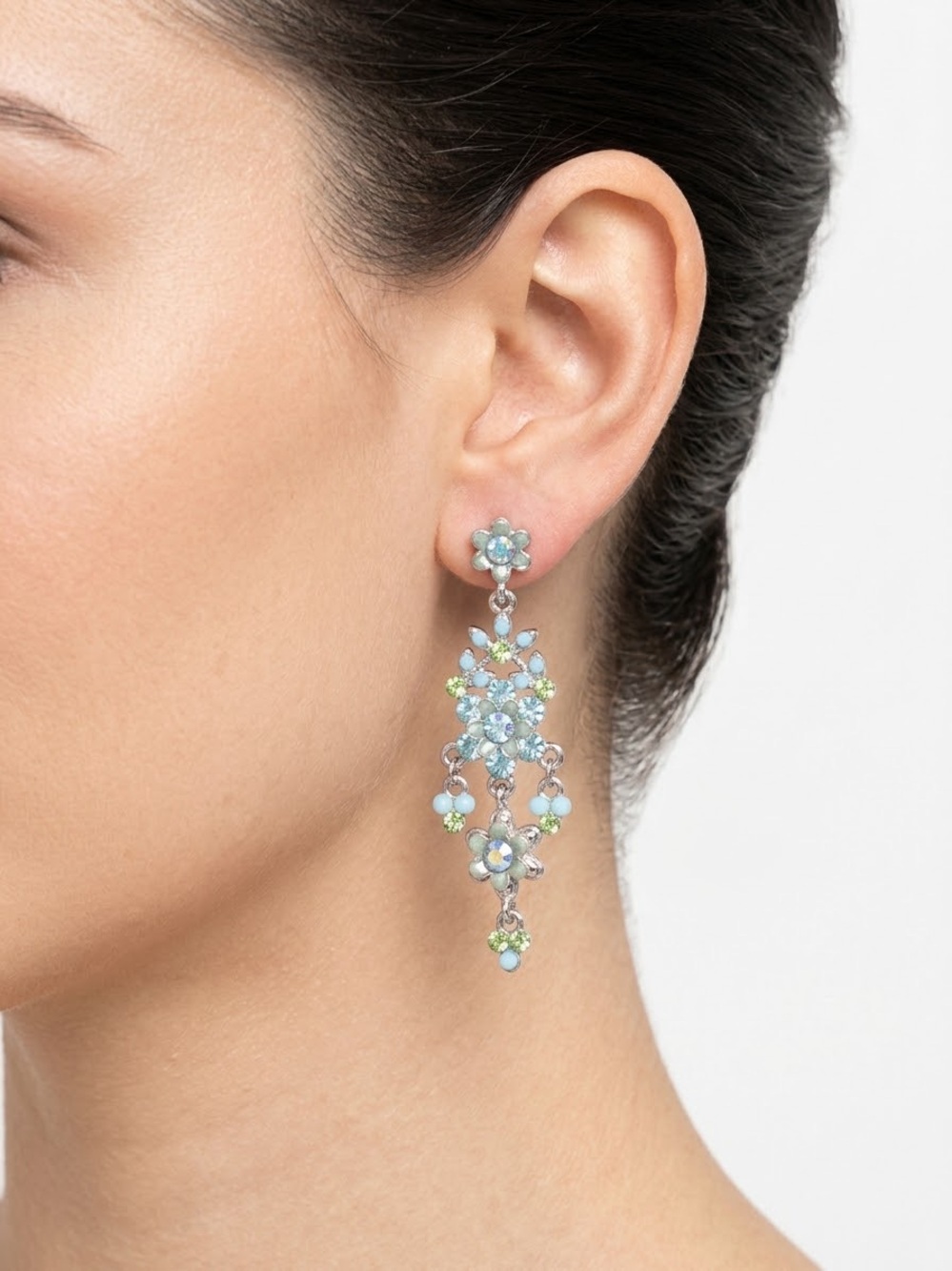 Delicate Blue Floral Drop Earrings - Women's Jewelry